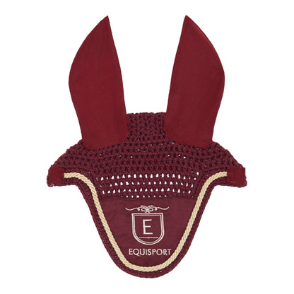 Equisport Equestrian Classic Fly Veil in Mulberry with embroidered logo and rope piping.